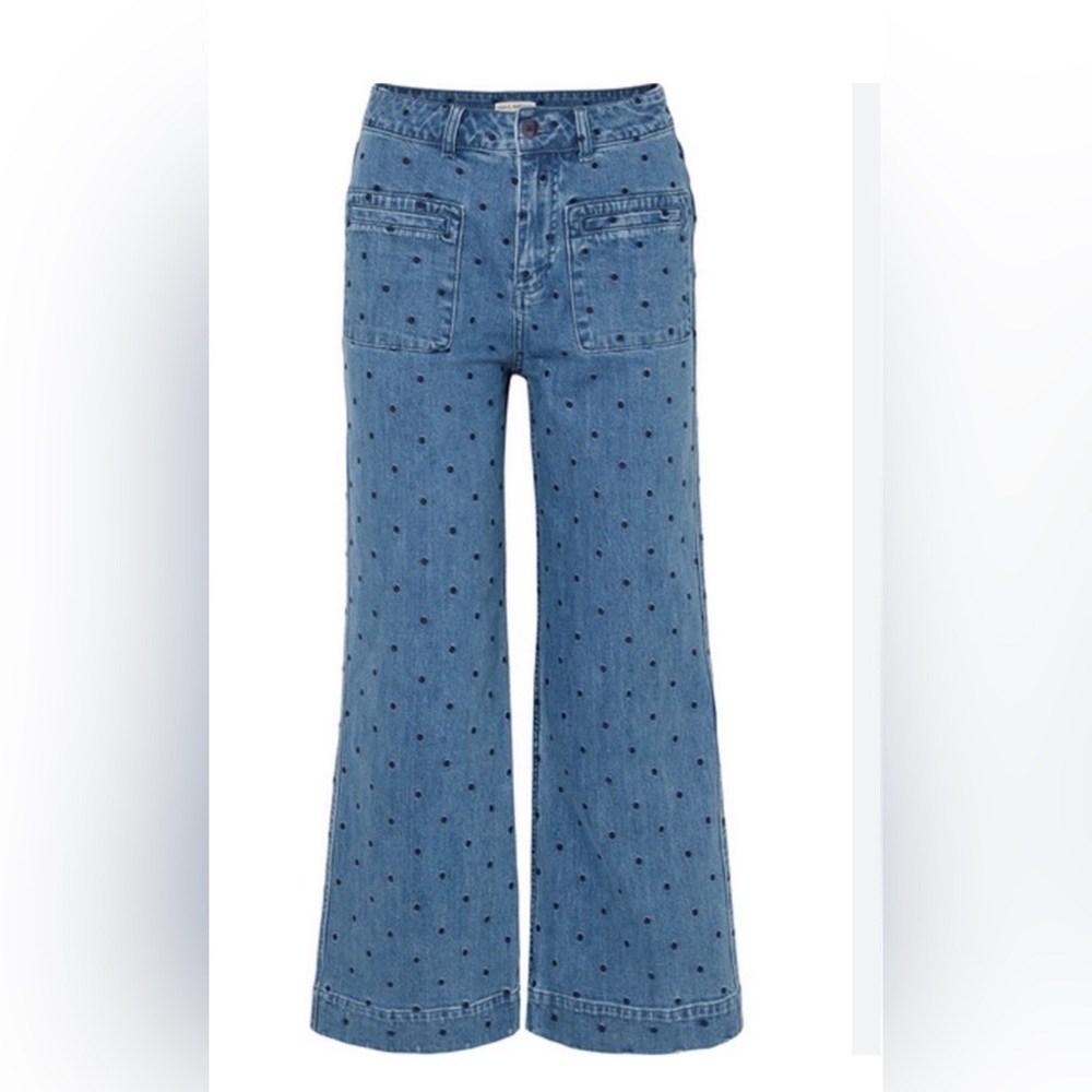 Ulla Johnson Polka Dot Wide Leg Jeans in Medium Blue